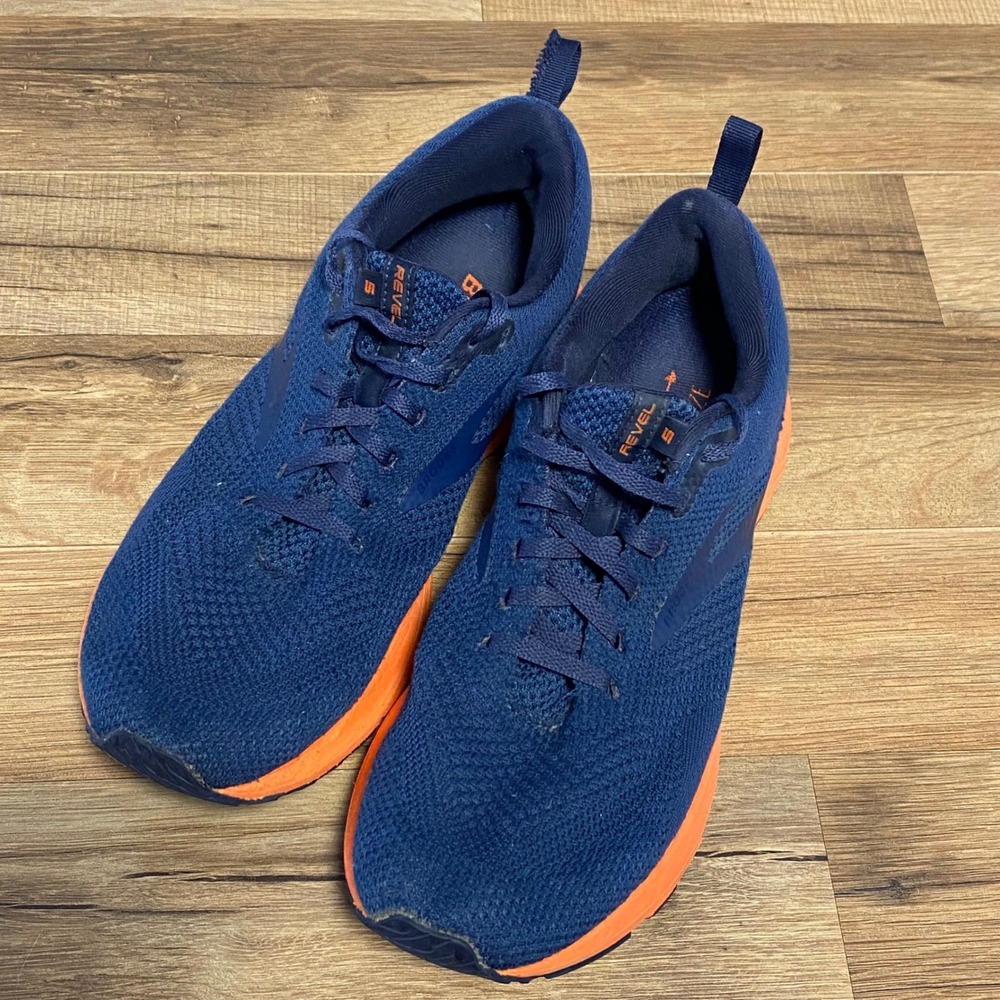 Brooks Revel 5 Mens Running Shoes Navy Blue Orange 1103741D498 Size 10.5 D